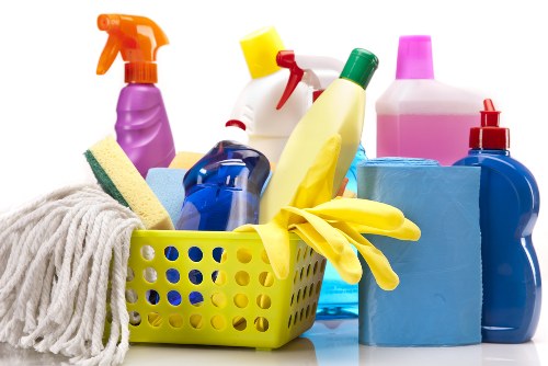 Team assessing workplace hazards before starting a cleaning task